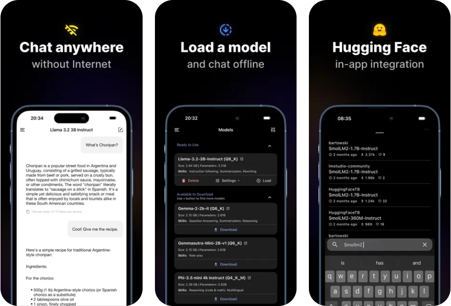 Aplikasi PocketPal berjalan pada ponsel tanpa koneksi internet.
