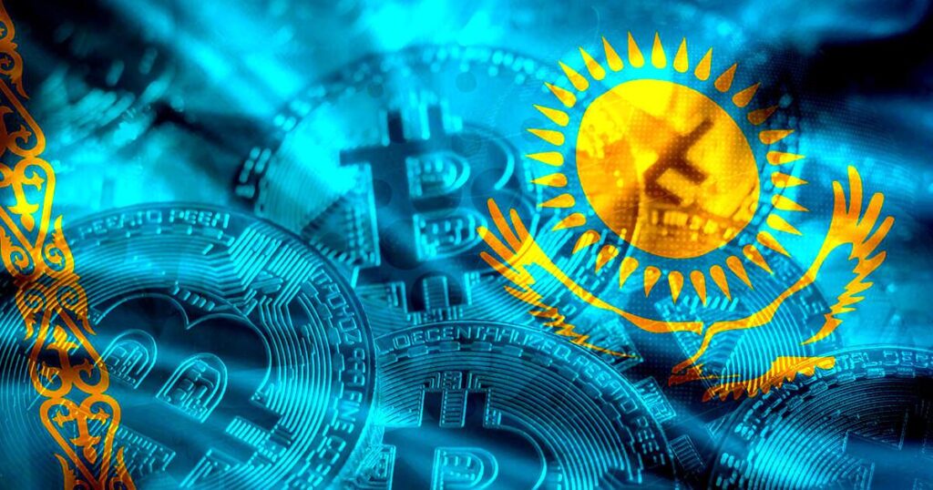 Ilustrasi aset kripto dan sistem keuangan digital Kazakhstan.
