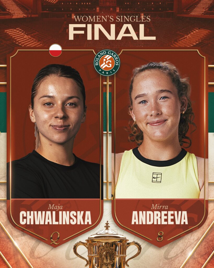 Maja Chwalinska dan Mirra Andreeva bersiap menghadapi final French Open 2026.
