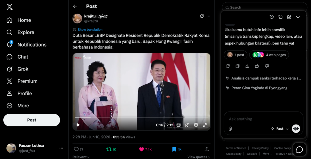 Dubes Korut Hong Kwang Il berbicara dalam bahasa Indonesia saat menyerahkan kredensial kepada Presiden Prabowo.